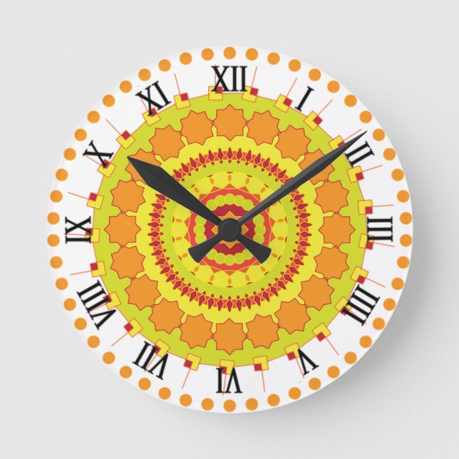 Mandala Art Yellow Orange Design Round Clock (Front)