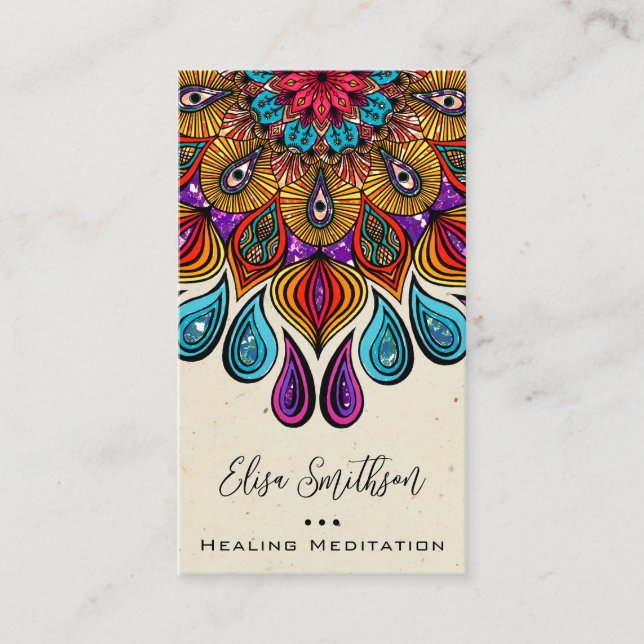 Mandala Art Yoga Reiki Healing Meditation Colourfu Business Card (Front)