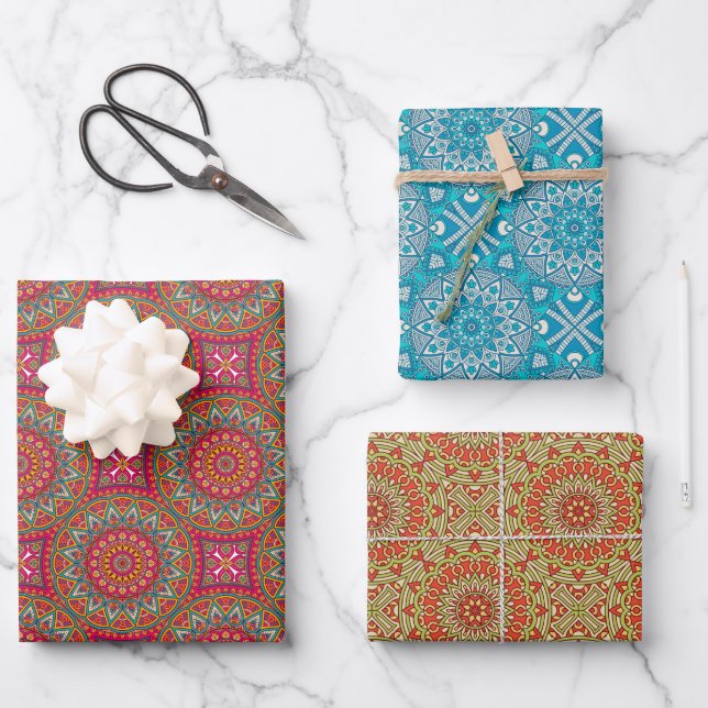 Mandala Assorted Colours Wrapping Paper Sheet (Front)