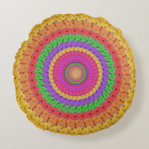 Mandala Ball yellow crochet style - Round Pillow