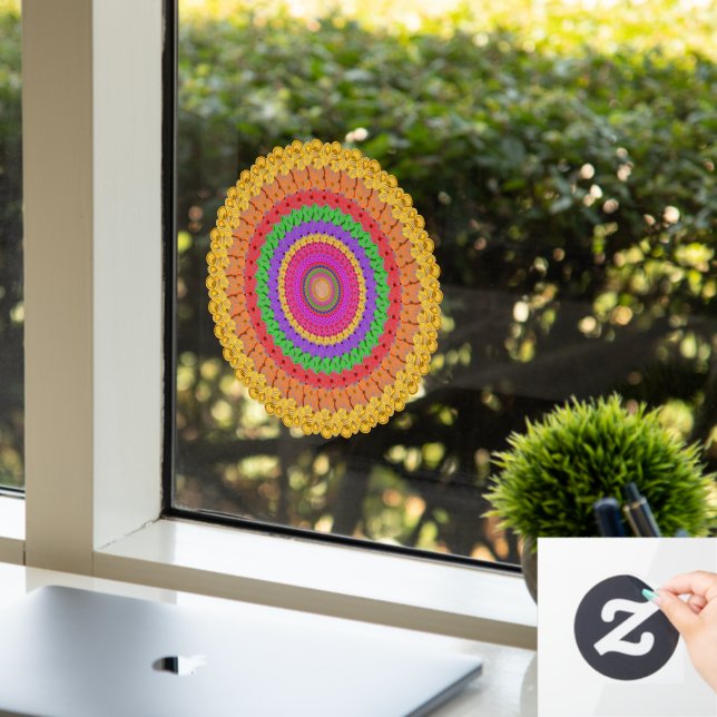 Mandala Ball yellow crochet style -  Window Cling (Office)