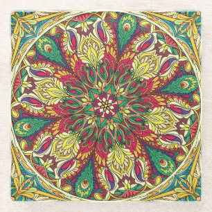 Mandala Bandanna: Vintage Seamless Design. Glass Coaster