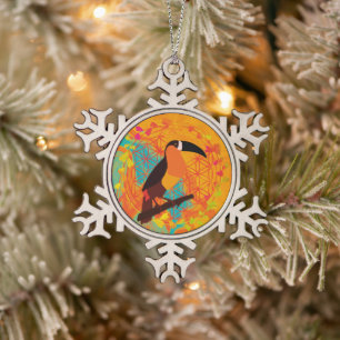Mandala bird snowflake pewter christmas ornament