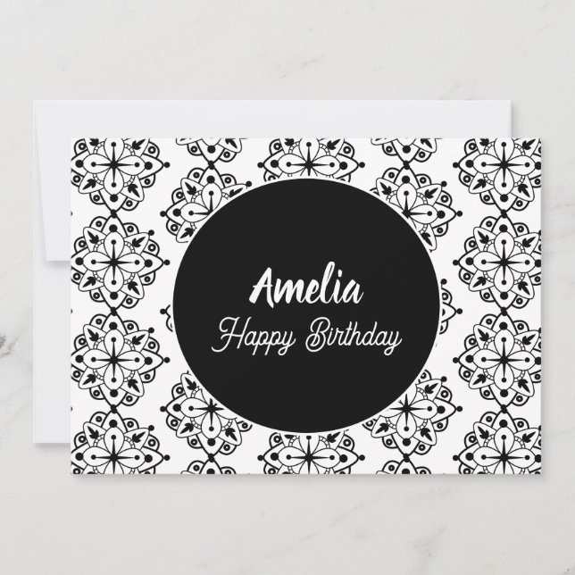 Mandala Birthday Party Black White  Colouring  Holiday Card (Front)