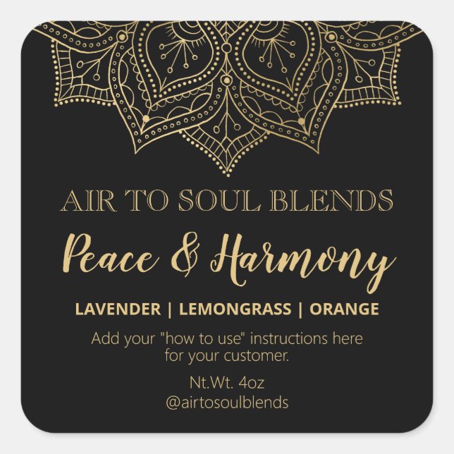 Mandala Black And Gold Blend Labels (Front)