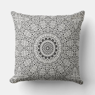 Mandala,black and white, grey cushion