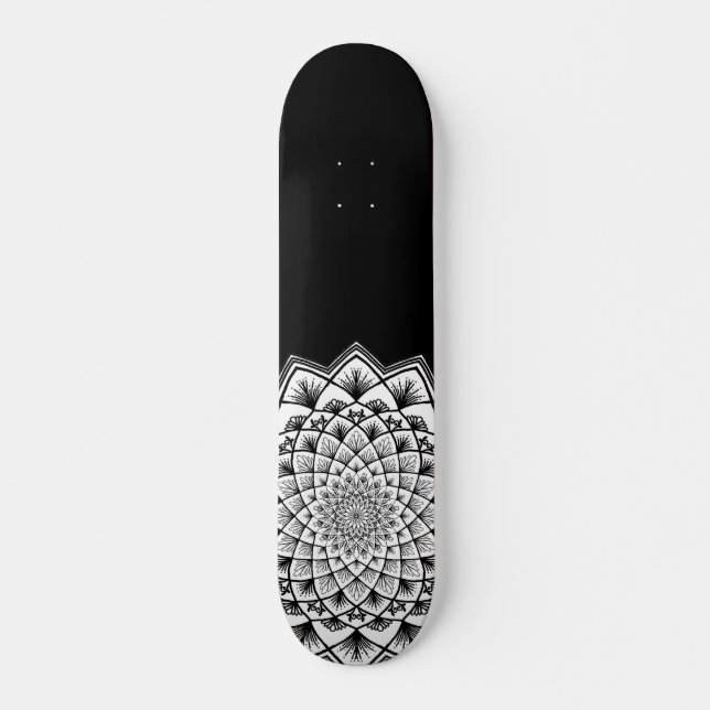 Mandala Black And White Pattern Skateboard (Front)