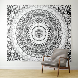 Mandala Black And White Tapestry