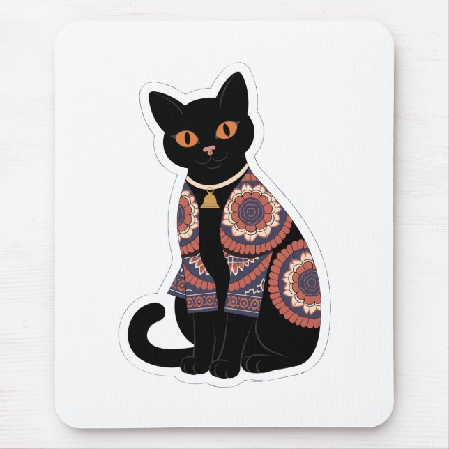 Mandala Black Cat Bell Collar Mouse Pad (Front)
