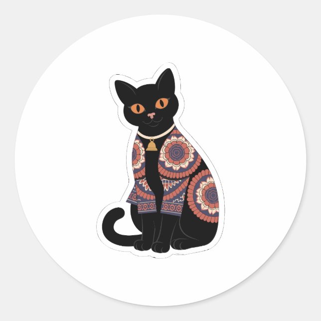 Mandala Black Cat Bell Collar Sticker (Front)