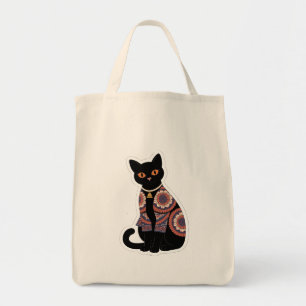 Mandala Black Cat Bell Collar Tote Bag