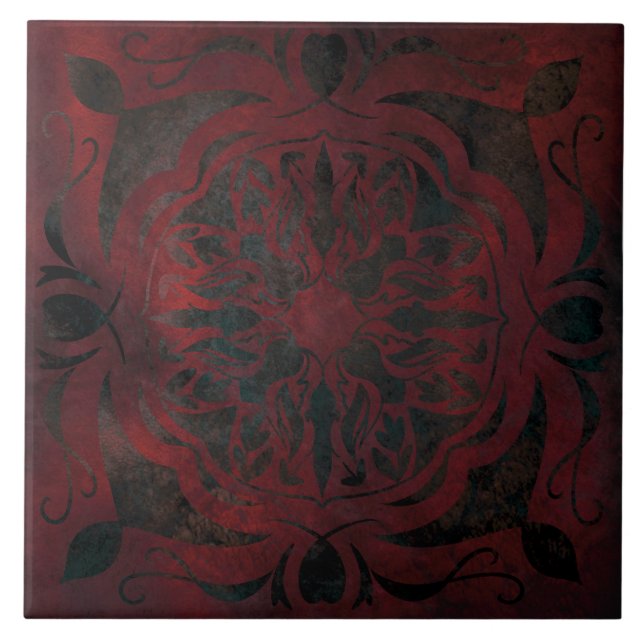mandala black romantic elegant ceramic tile (Front)