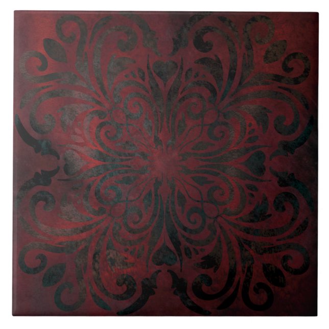 mandala black romantic elegant ceramic tile (Front)