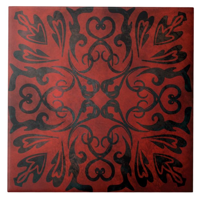 mandala black romantic elegant ceramic tile (Front)