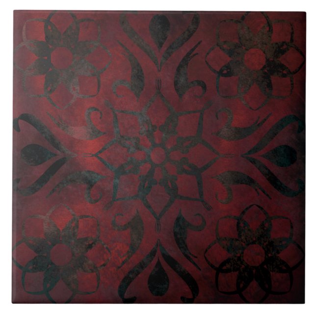 mandala black romantic elegant ceramic tile (Front)