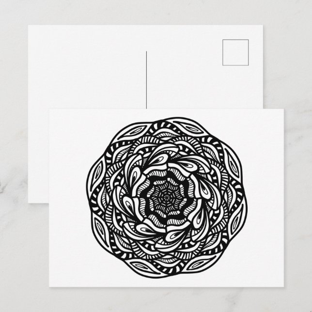 Mandala Black White  Abstract Minimal Colouring Postcard (Front/Back)