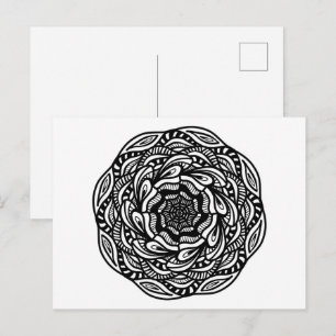 Mandala Black White Abstract Minimal Colouring Postcard