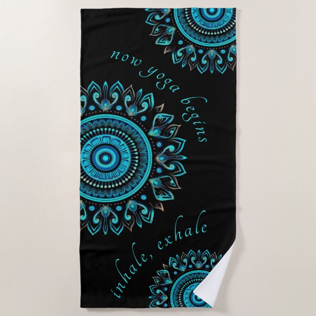 Mandala Blue Bold Modern Vibrant Mandala Beach Towel (Front)