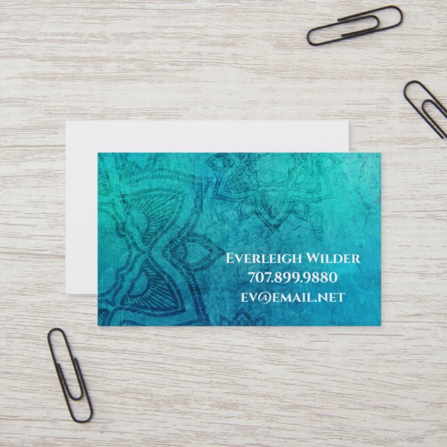 Mandala Blue Business Cards (Front/Back In Situ)