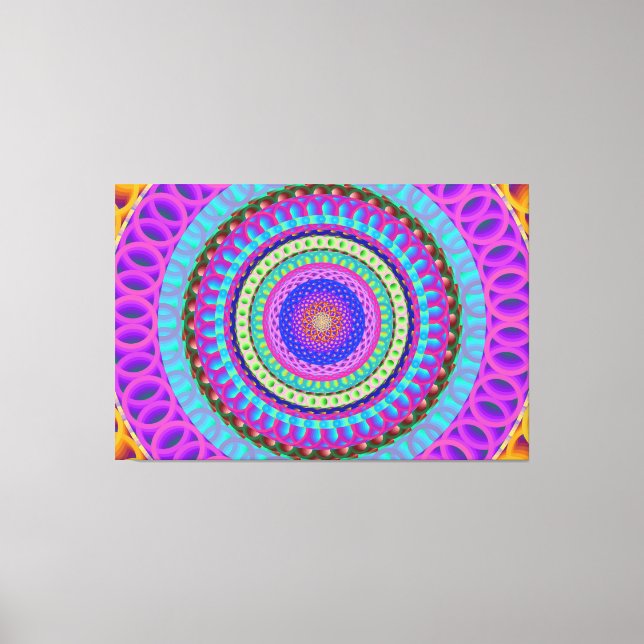 Mandala Blue Circles Stretched Canvas Print (Front)