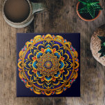 Mandala Blue Colourful Illustration Tile<br><div class="desc">The mandala is a geometric pattern that is often circular in shape,  although it can also be square.  With repeating patterns and symmetrical shapes that radiate from a central point,  it creates a visually stunning and balanced composition.</div>