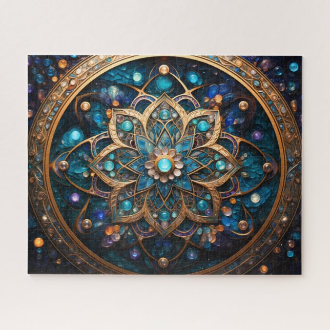 Mandala Blue Gold Jigsaw Puzzle (Horizontal)