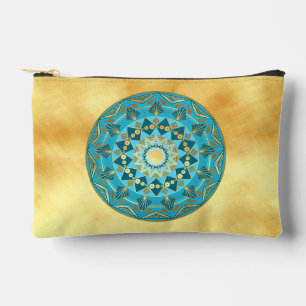 Mandala blue gold on Soft Gold Background Accessory Pouch