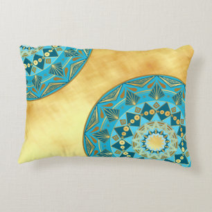 Mandala blue gold on Soft Gold Background Decorative Cushion