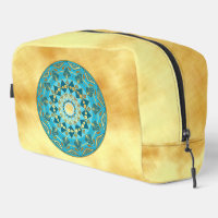 Mandala blue gold on Soft Gold Background