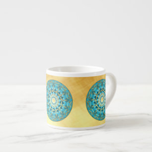 Mandala blue gold on Soft Gold Background Espresso Cup