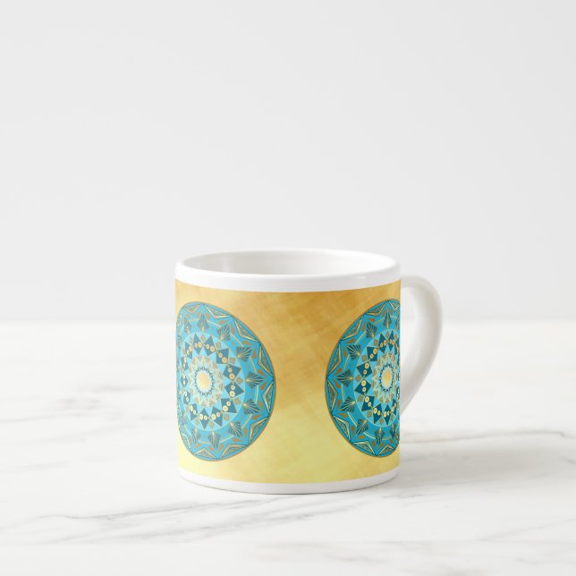 Mandala blue gold on Soft Gold Background Espresso Cup (Front Right)