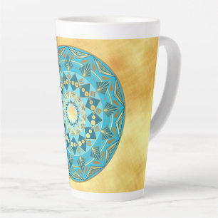Mandala blue gold on Soft Gold Background Latte Mug