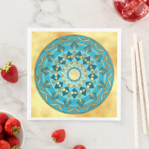 Mandala blue gold on Soft Gold Background Napkin