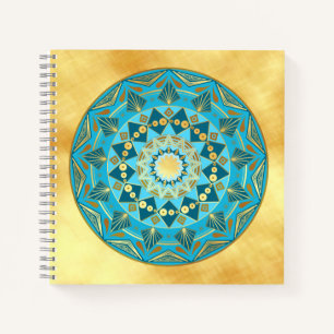Mandala blue gold on Soft Gold Background Notebook