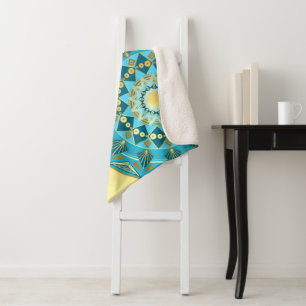 Mandala blue gold on Soft Gold Background Sherpa Blanket