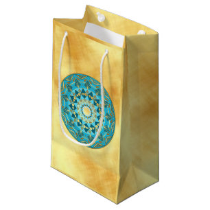 Mandala blue gold on Soft Gold Background Small Gift Bag