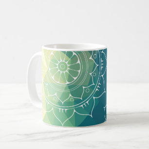 Mandala blue green yellow boho coffee mug