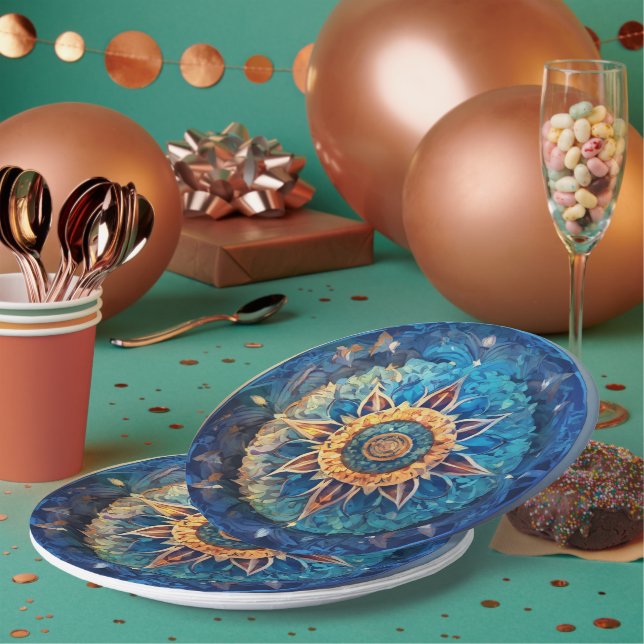 mandala blue paper plate (Multi)