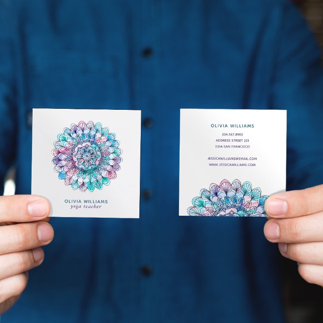 Mandala Blue Pink Spiritual Yoga Business Card (Creator Uploaded)