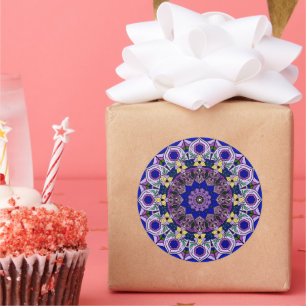Mandala Blueberry 12 Petals Blue Violet Classic Round Sticker
