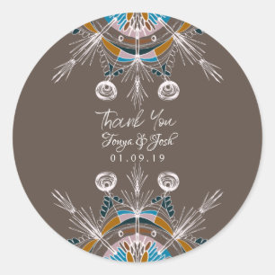 Mandala Bohemian Colourful Wedding Thank You Brown Classic Round Sticker