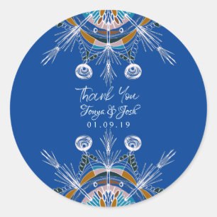 Mandala Bohemian Colourful Wedding Thank You Classic Round Sticker