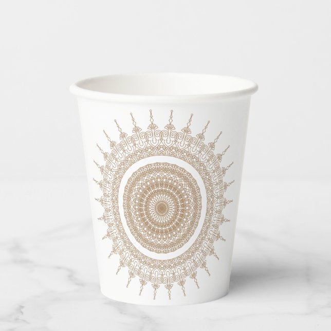 Mandala Bohemian White Boho Paper Cups (Front)