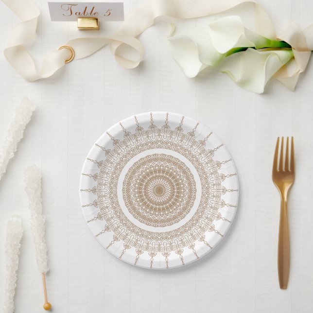 Mandala Bohemian White Paper Plate (Wedding)