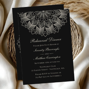 Mandala Boho Black Indian Wedding Rehearsal Dinner Invitation