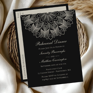 Mandala Boho Black Indian Wedding Rehearsal Dinner Invitation Postcard