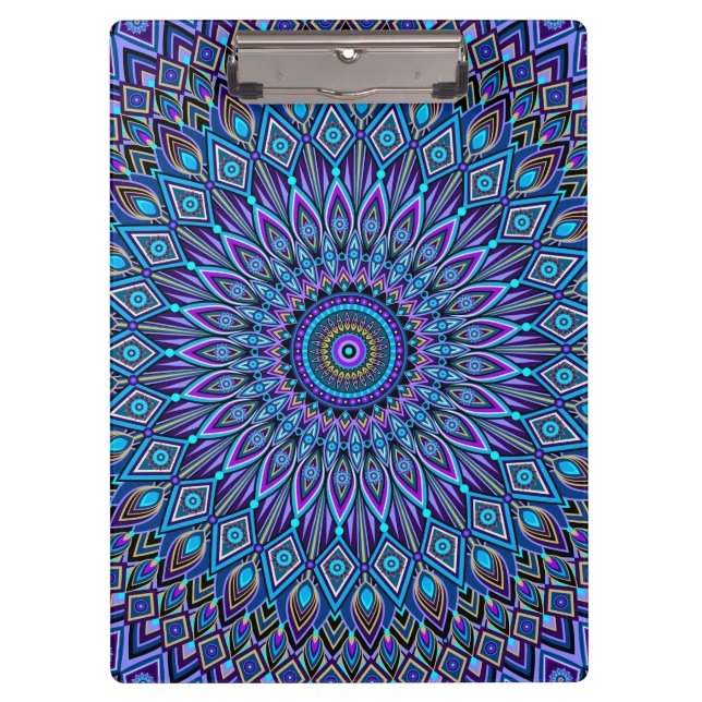 Mandala Boho Blue Teal Purple Peacock Colourful Clipboard (Front)