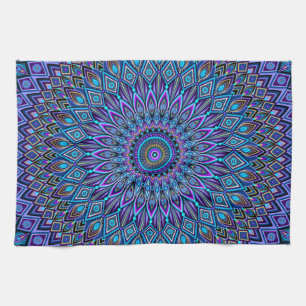 Mandala Boho Blue Teal Purple Peacock Colourful Tea Towel