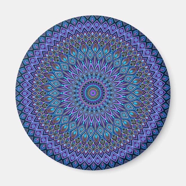 Mandala Boho Blue Teal Purple Peacock Gold Magic Magnet (Front)