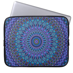 Mandala Boho Blue Teal Purple Peacock Gold Vibrant Laptop Sleeve